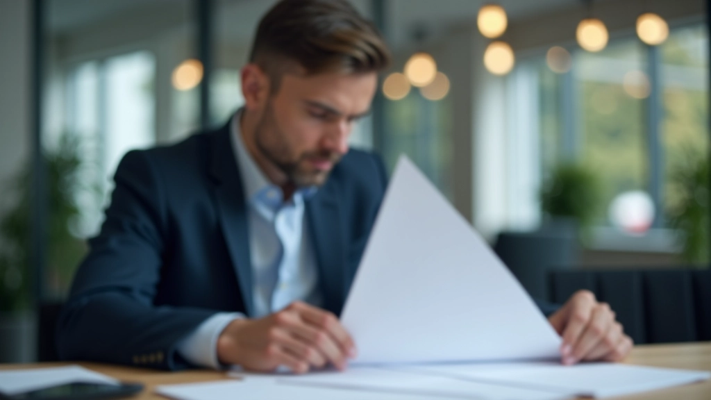 Finanční poradce prohlíží si bankovní výpisy a dokumenty na stole vedle notebooku