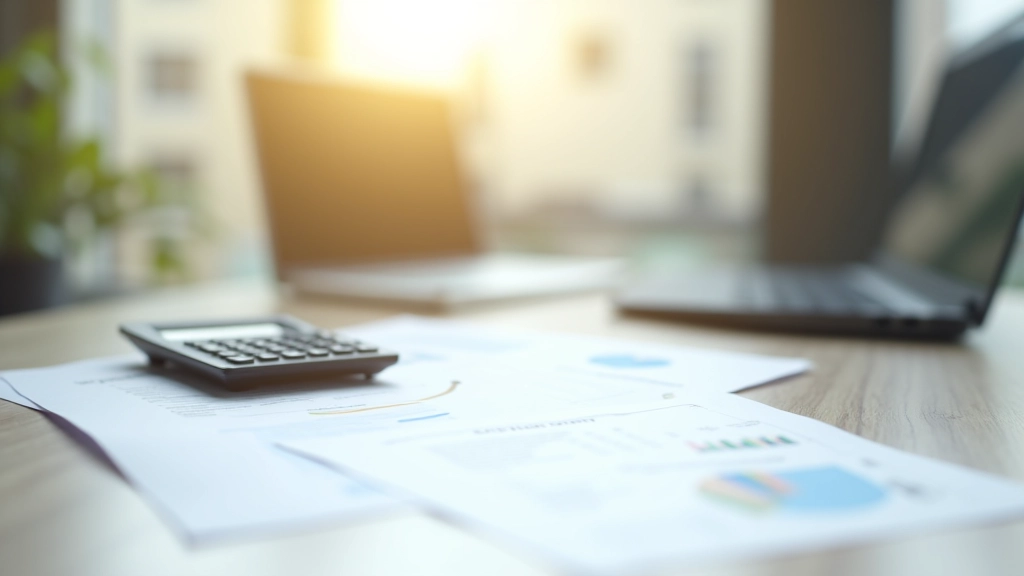 Moderní kancelář s dokumenty o hypotéce a kalkulačkou